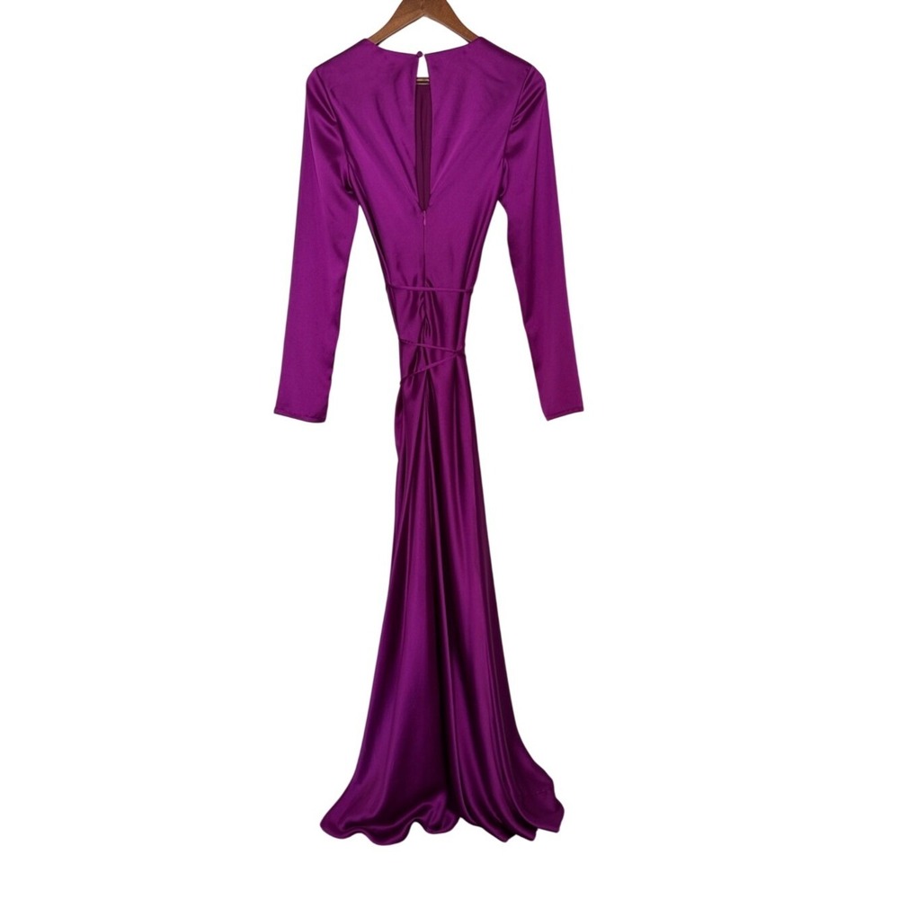 ML Monique Lhuillier Marie Satin Maxi Dress Mulberry Purple Size 4 NWOT - Picture 4 of 4
